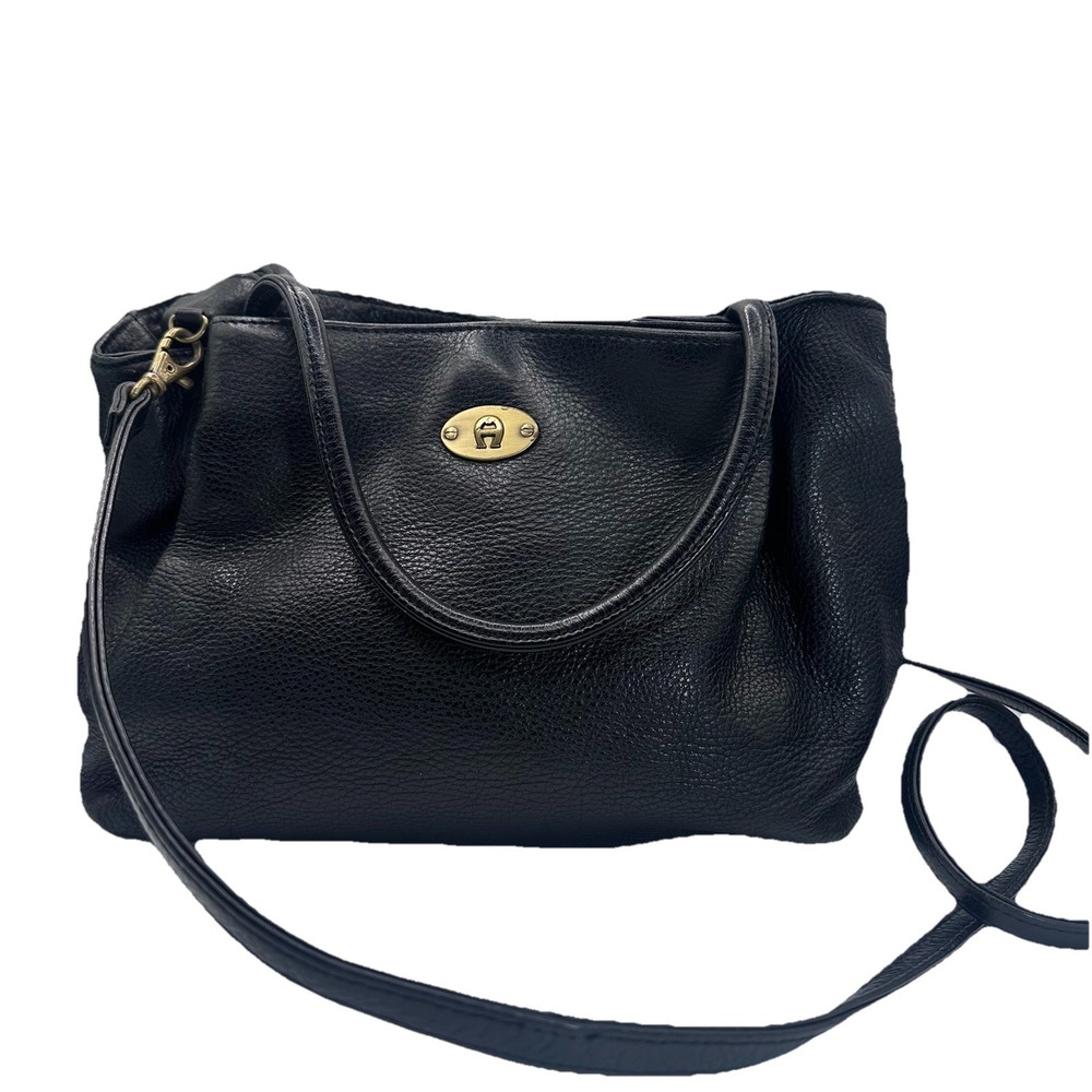 Etienne Aigner Vintage Medium Black Genuine Leather Crossbody Satchel Handbag
